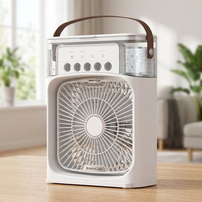 BreezeCube Portable USB Air Cooler Fan with LED Night Light
