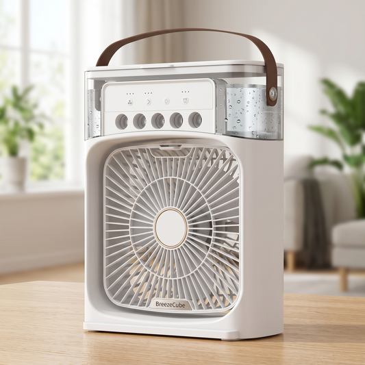 BreezeCube Portable USB Air Cooler Fan with LED Night Light
