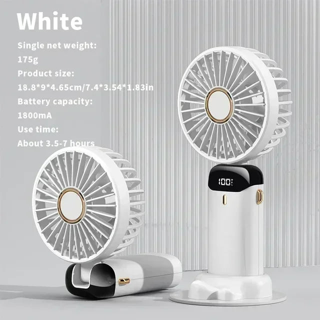 5-Speed Handheld & Desk Fan with LED Display and Long Battery Life