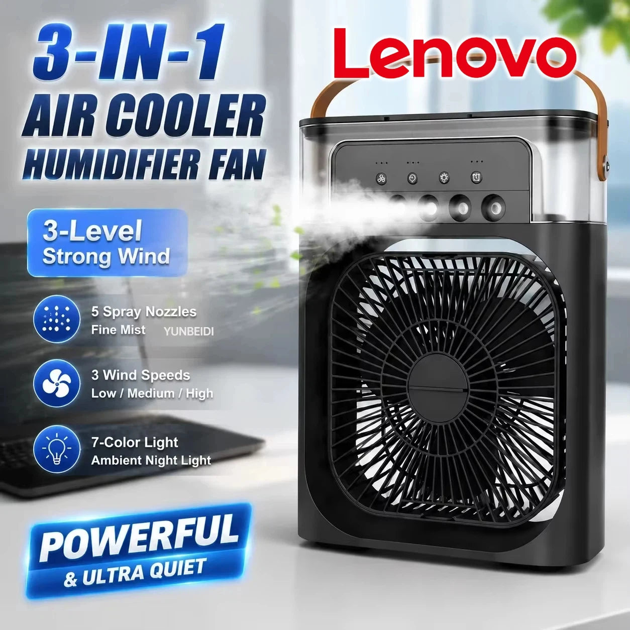 BreezeCube Portable USB Air Cooler Fan with LED Night Light
