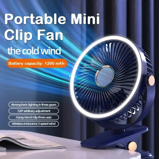 Ventilateur portable 6 en 1 à clip avec lumière LED et flux d'air à 720°