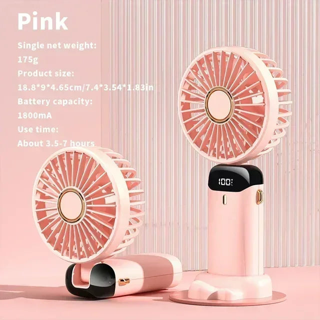 5-Speed Handheld & Desk Fan with LED Display and Long Battery Life