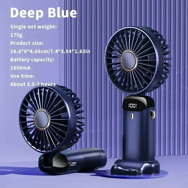 5-Speed Handheld & Desk Fan with LED Display and Long Battery Life