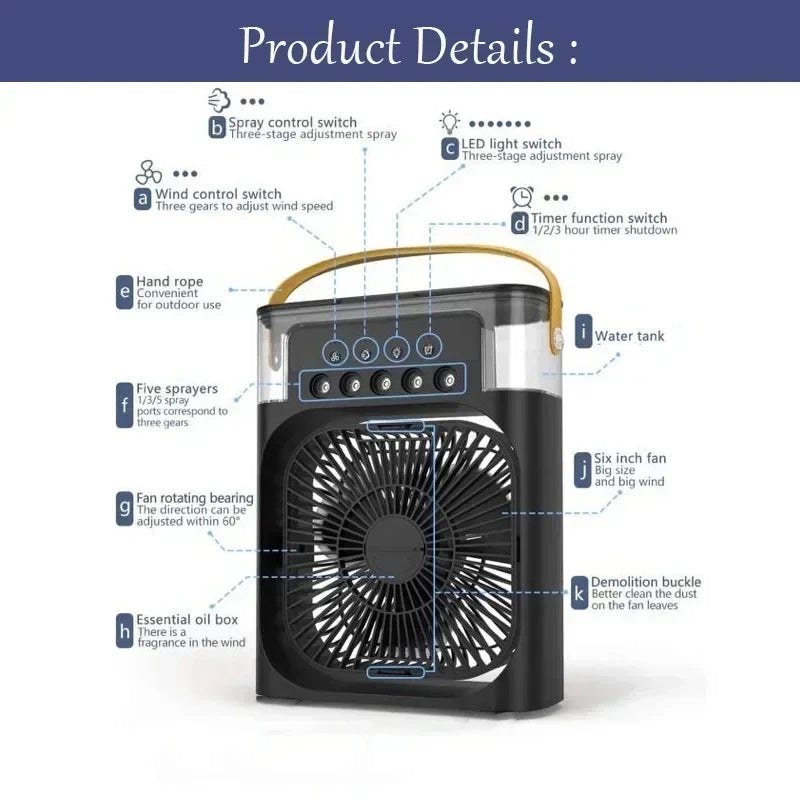 Ventilateur refroidisseur d'air portable 3 en 1